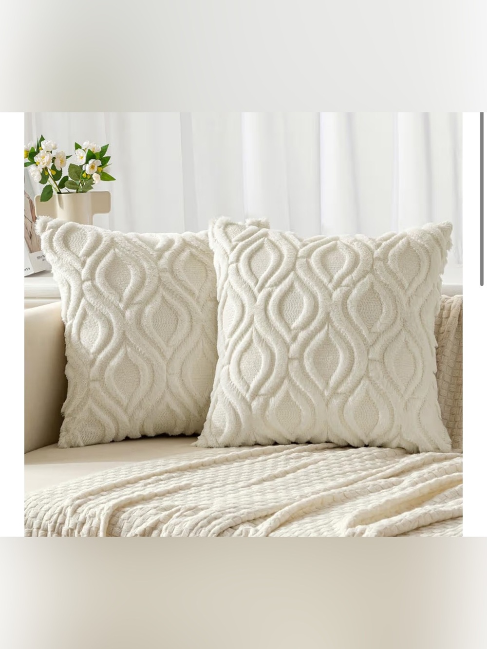 MIULEE Cream White Throw Pillow Covers 16x16 Inch